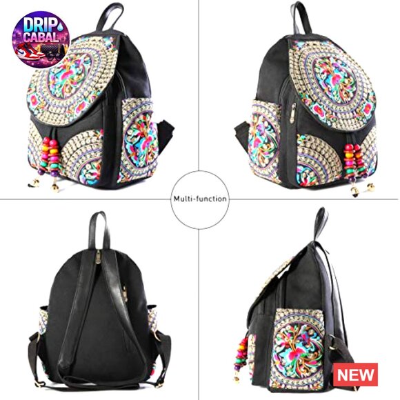 Vintage Embroidered Floral Bohemian Backpack Purse Adjustable Shoulder Bag main image 6